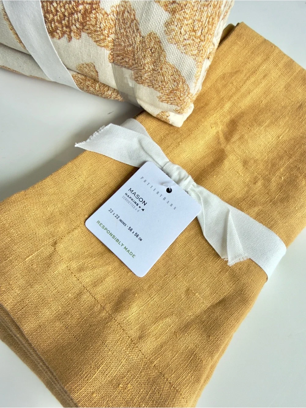 Pottery Barn Mayme Embroidered Table Throw & Mason Oversized Linen Gold Napkins